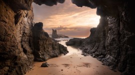 Beach With Caves Wallpaper Free