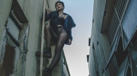 Girl Model Ladder Wallpaper For IPhone