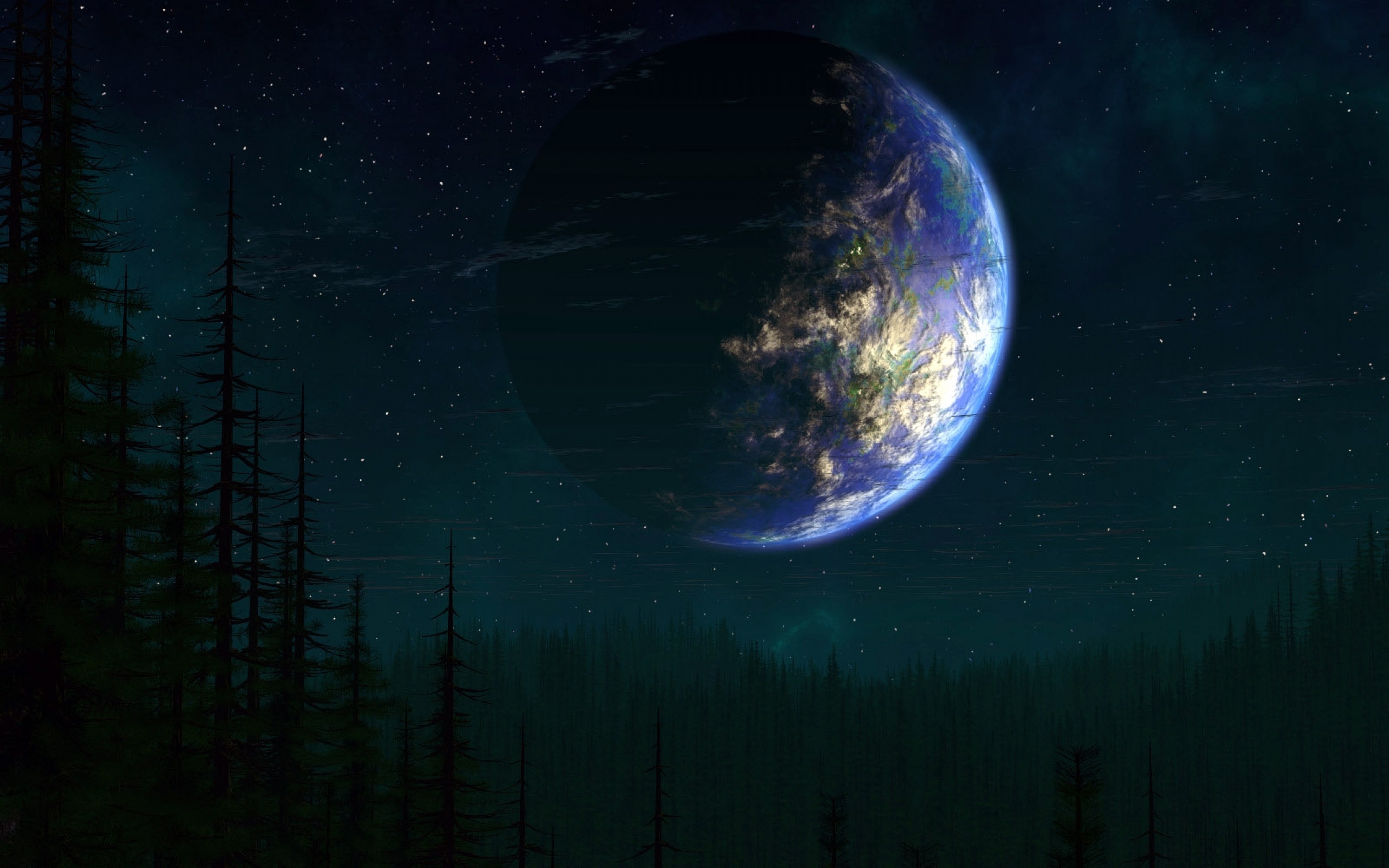 Космос это природа. Природа космос. Ночной лес. Луна и земля. Лунная ночь.