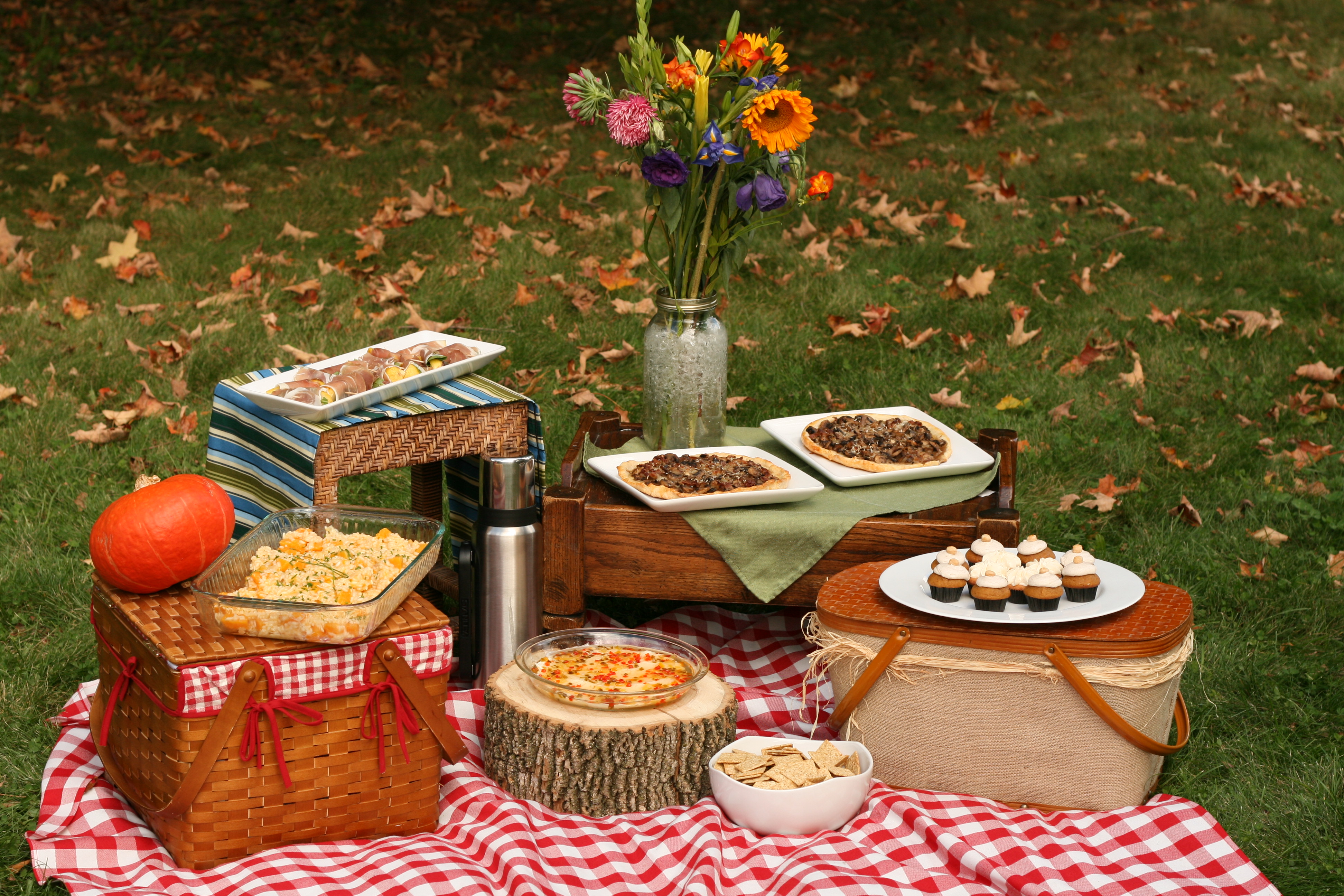 Собираемся на пикник. Пикник на природе. Стол на природе. Пикник осенью. Столик для еды.