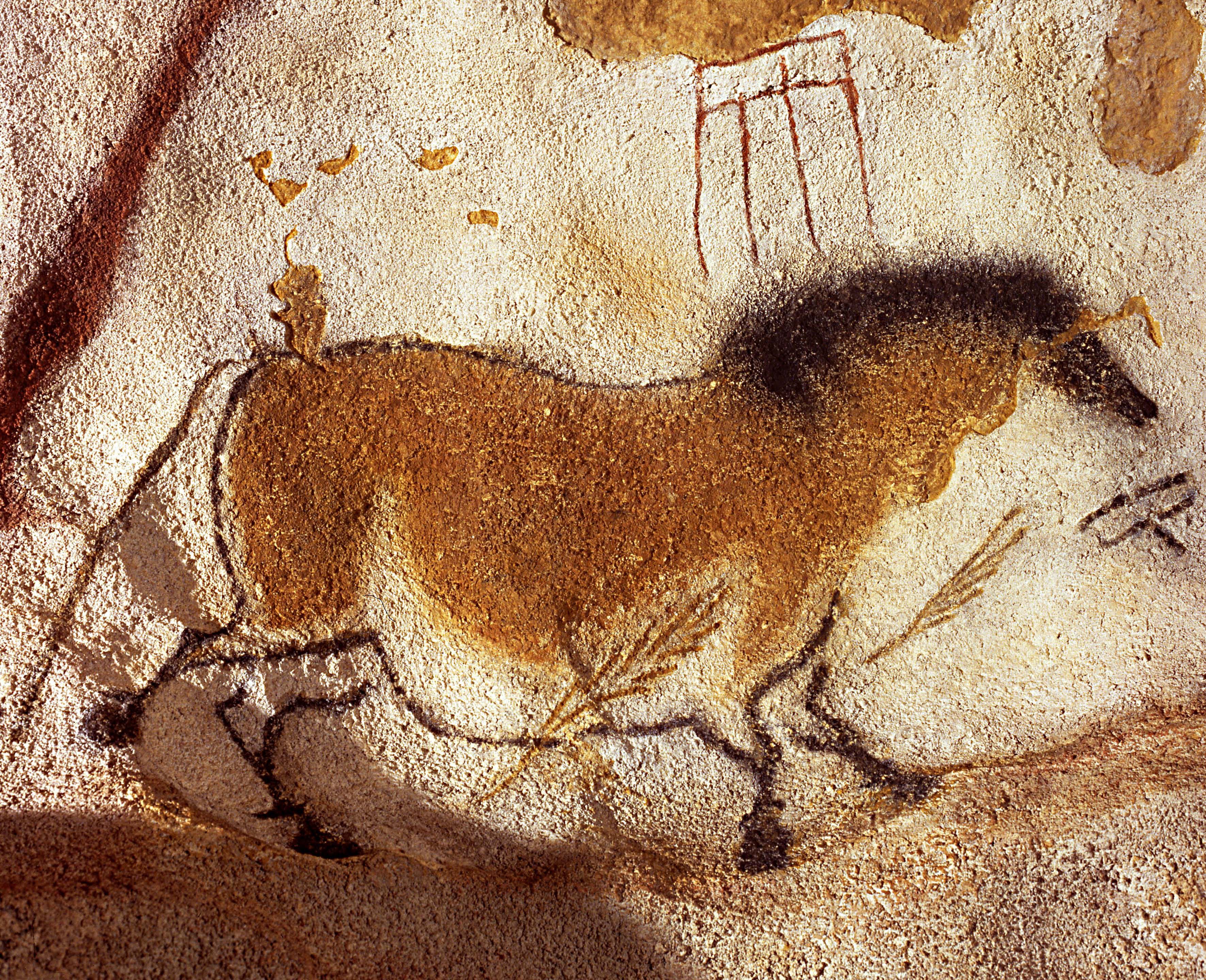 Первобытное изображение человека. Лошадь пещера Ласко Франция Наскальная живопись палеолита. Первобытное искусство пещера Ласко. Лошадь пещера Ласко Франция. Пещера Ласко наскальные.